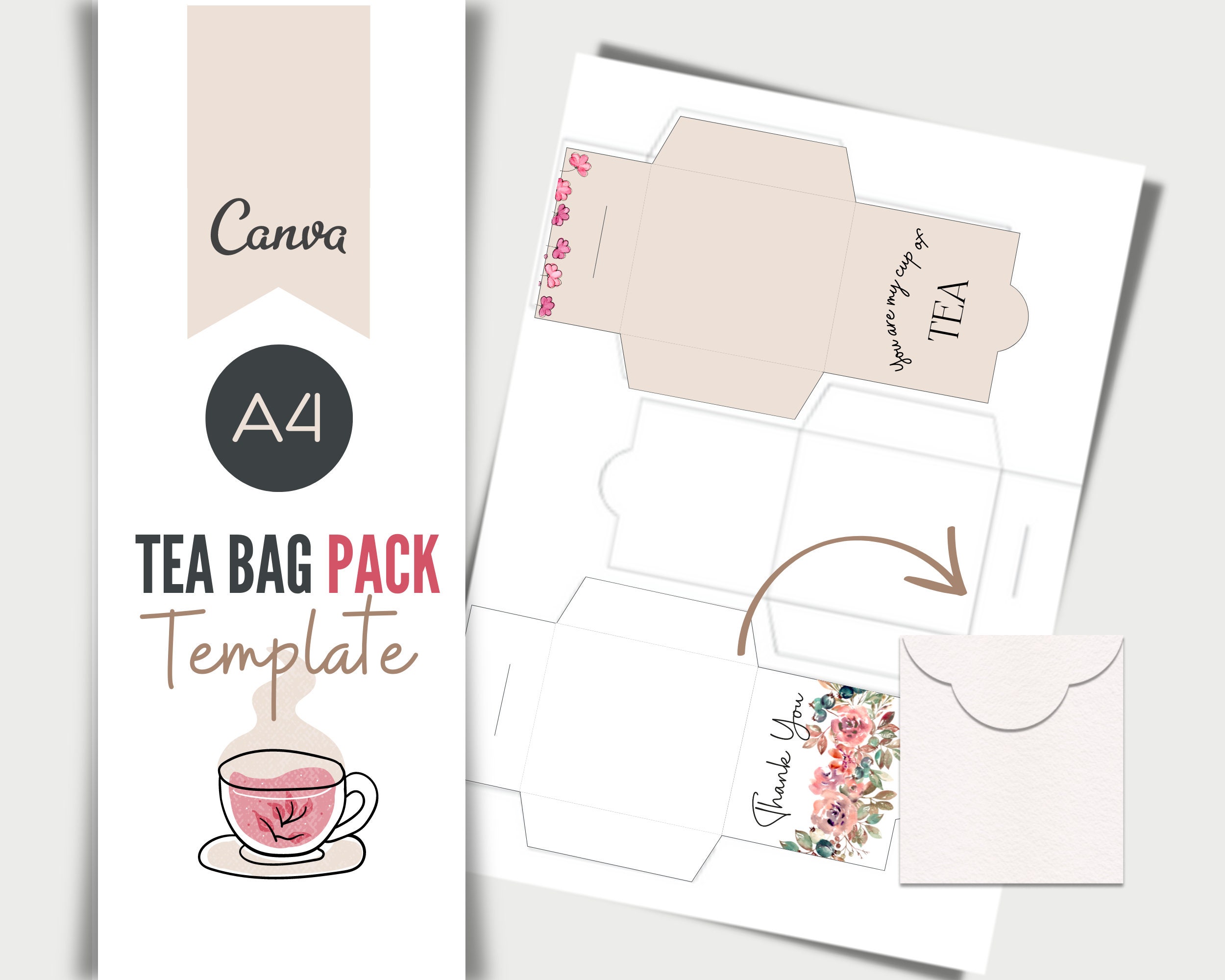 Tea Bag Envelope Template A4 Party Printable Tea Digital Etsy Tea Bag Envelope Template A4 Party Printable Tea Digital Etsy