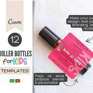 Plantilla de etiqueta para frasco roll-on de aceites esenciales: Mezclas para niños, 2"x2" (Plantilla de Canva)