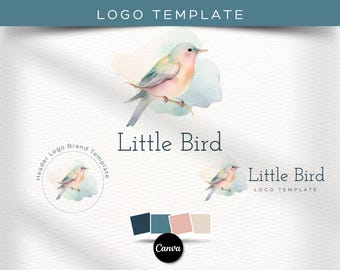 Aquarell Vogel Logo Design: Bearbeitbare DIY Branding Vorlage (Canva)