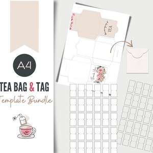 Teebeutel Umschlag Vorlage A4, Party zum Ausdrucken, Tee digital, DIY Teebeutel Etikett, Teebeutelhalter, diy Teebeutel, Canva bearbeitbare Vorlage