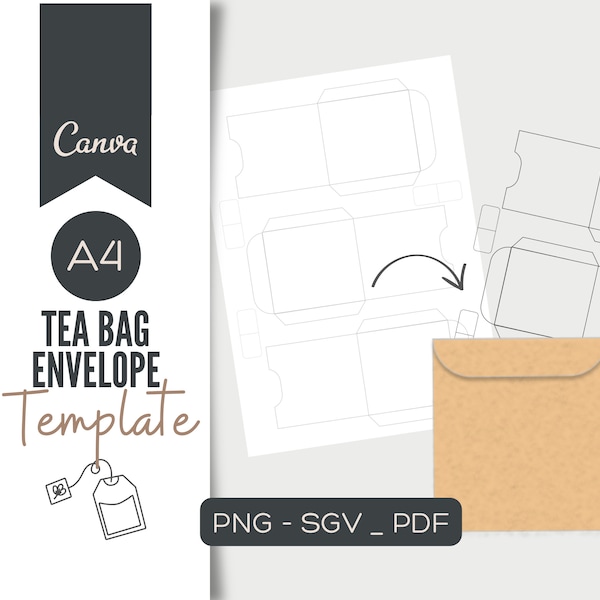 Tea Bag or seed envelope template A4, party printable, tea digital, tea bag Label, tea bag holder, diy tea bag, Canva Template