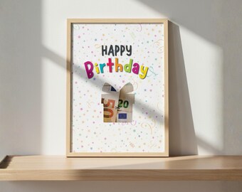 Cartão de Aniversário em Dinheiro • Modelo para Recortar e Imprimir (Download em PDF A4)