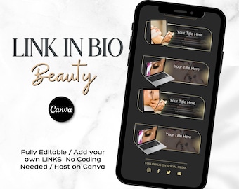 Beauty Business Link in Bio Canva Template: Black and Gold (Digital Download)