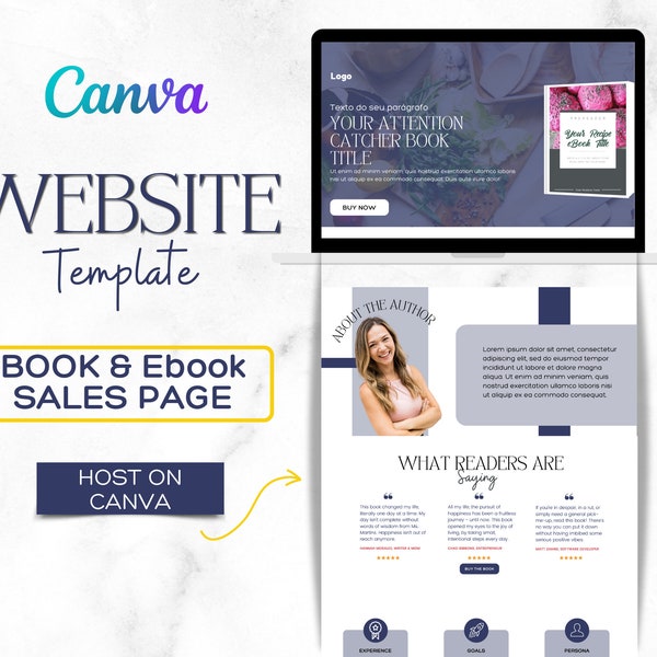 Canva WEBSITE TEMPLATE, Book Sales Page, Book landing page, Sales Funnel, Canva Template , Online Book Launch , Course Creator template