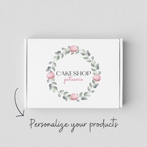 Watercolor Macaron Bakery Logo Template: DIY Company Logo (Instant Download)