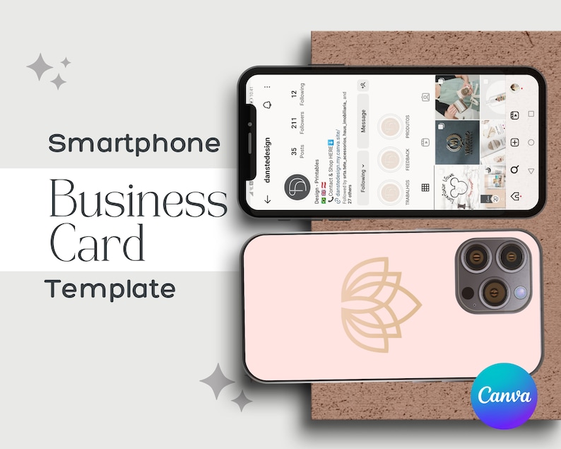May include: A pink smartphone case with a gold lotus flower design. The case is shown on a smartphone with a mock-up of an Instagram profile. The profile includes the text "danstedesign" and "Design Printables". The text "Canva" is visible in the lower right corner of the image.