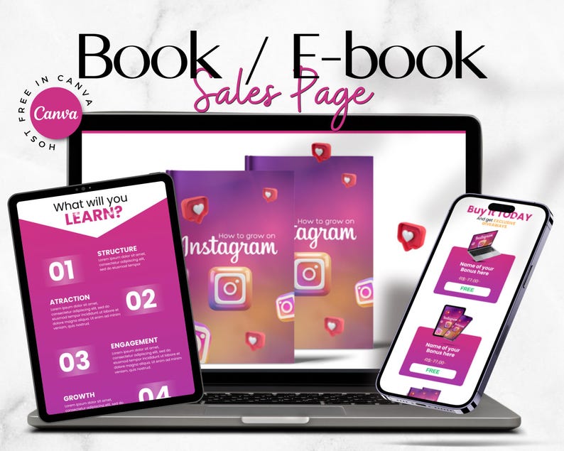 Book Sales Page Template: Canva Landing Page (Digital Download) image 1