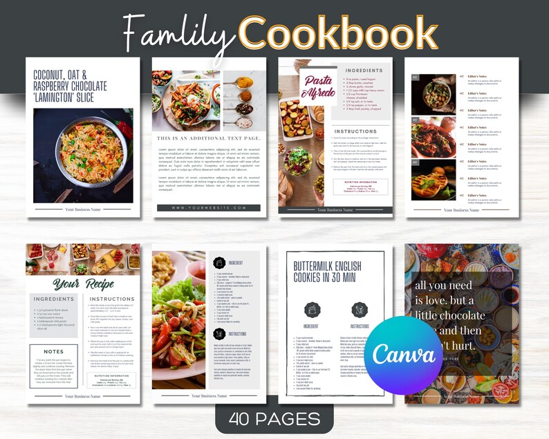 Family Recipe Book Template for Canva: Keepsake Cookbook (digital ...