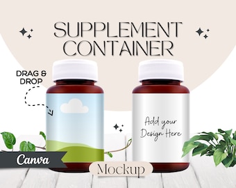 Capsules Bottle Label Mockup: Canva Template (Digital Download)