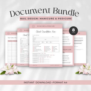 Modelli di documenti per tecnici delle unghie: moduli per manicure e pedicure (Canva)
