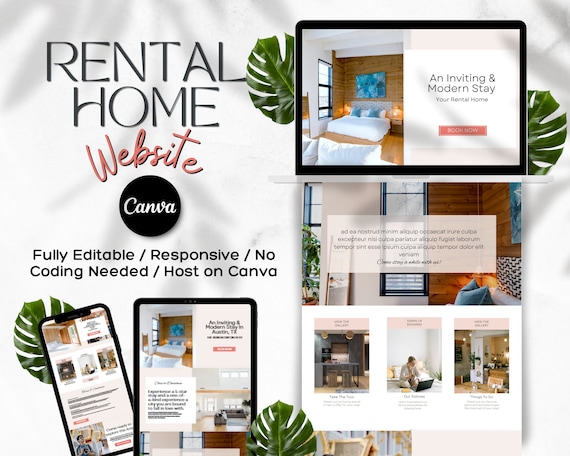 Rental Home Website Template, Airbnb Website, Canva Website Template, Airbnb, Landing Page, VRBO Template, Property Rental