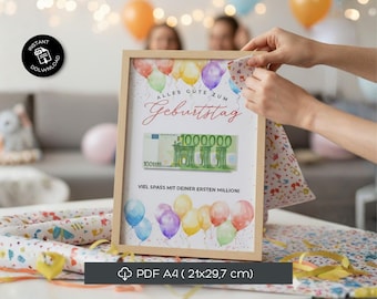 Geburtstags Geldgeschenk Imprimível • Lustiges Erste-Million Geschenk • Feliz Aniversário Geldgeschenk • PDF zum Ausdrucken • Sofort Download