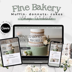 Fine Bakery Website template, Canva website template, cake business , Bakery shop website, bakery website, Canva templates for business.