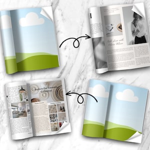 May include: Open magazine spread featuring a product catalog for ceramic home decor. The catalog features a variety of ceramic items, including plates, bowls, and vases. The text on the page reads "Explore Our Ceramic Collection".