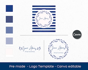 Modelo de logotipo azul: Identidade visual editável para confeitaria (Canva)