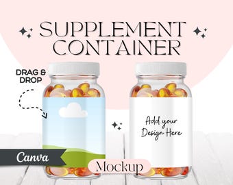 Transparent, Capsules Mockup, Canva Mockup, Canva Template, Product Container, Pills Bottle Mockup, Canva Editable,Supplement Vitamine