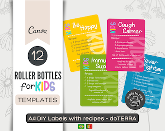 DOTERRA Kids Printable Blends Roller Bottle Labels, Doterra Label, Essential Oil label, DIY Essential Oil Gift, essential oil 10ml labels