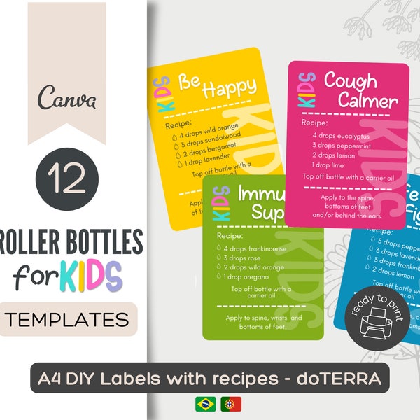 DOTERRA Kids afdrukbare mengsels Roller fles etiketten, Doterra etiket, etherische olie etiket, DIY etherische olie cadeau, essentiële olie 10ml etiketten