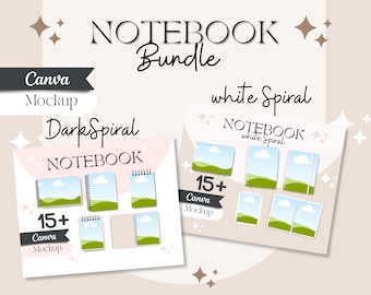 Pacchetto di mockup di quaderni a spirale: modello Canva bianco e scuro (download digitale)