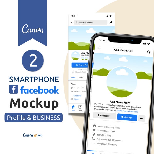 FACEBOOK Mock-up Template, Facebook Mockup, Canva Template, Editable, Facebook Layout, Profile Layout , Facabook Business