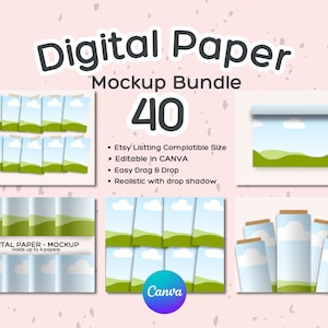 Fabric Seamless Pattern Mockup, Digital paper mockup, Canva template, Etsy listing template Scrapbook paper, Etsy Listing Mockup