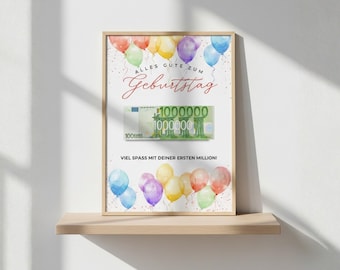 Geburtstags Geldgeschenk Imprimível • Lustiges Erste-Million Geschenk • Feliz Aniversário Geldgeschenk • PDF zum Ausdrucken • Sofort Download