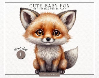 Baby Fox Clipart, single image, nursery deco, Commercial License, red Fox PNGs, cute fox, digital sticker, junk journal, sublimation, POD