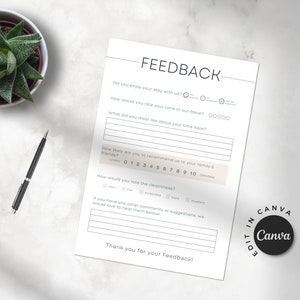 ミニマルなAirbnbフィードバックフォームテンプレート：印刷可能なCanvaデザイン