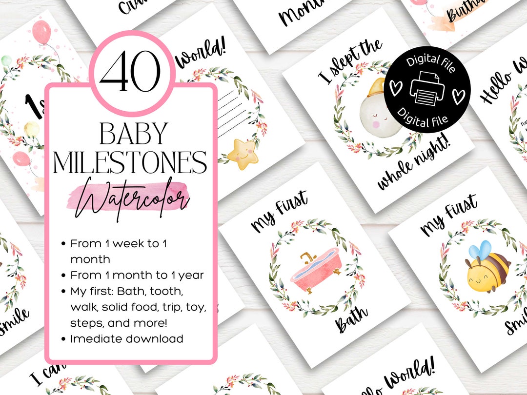 Baby Milestone Cards: Watercolor Floral Design (instant Download) - Etsy