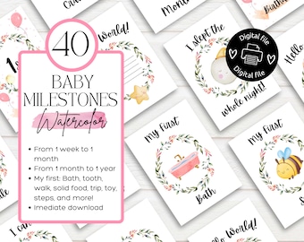 Baby Milestone Cards: Watercolor Floral Design (Instant Download)