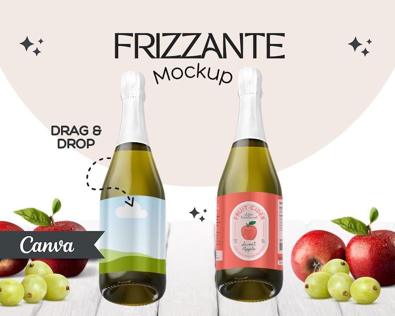 Sparkling Wine Bottle Label Template, Fizzy Wine Tag Mockup, Bottle