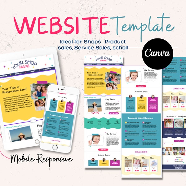 Canva Shop Website, Kids shop Sales Page Template,  Sales Page, Landing Page Template, Template Canva Website Template Canva