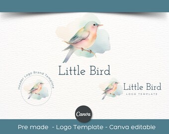 Design de logotipo de pássaro em aquarela: Modelo de marca editável para você mesmo criar (Canva)