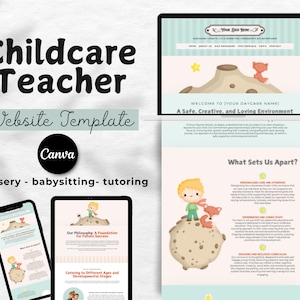 チャイルドケアのウェブサイト、教師のウェブサイト、ナニーのウェブサイト、ウェブサイト Tempkate、Canva ウェブサイト テンプレート、Canva 編集可能、家庭教師、ランディング ページ
