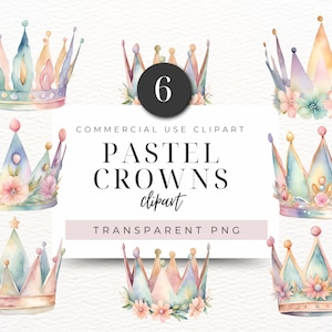 Aquarelle couronne, couleurs pastel, déco de fête, sublimation clipart, PNG, clipart POD, autocollant numérique, journal indésirable, couronne de princesse