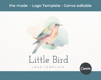 Design de logotipo de pássaro em aquarela: Modelo de marca editável para você mesmo criar (Canva)