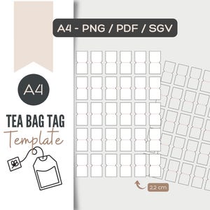 Szablon etykiety na torebkę herbaty, Cricut A4, impreza do druku, herbata cyfrowa, etykieta na torebkę herbaty, uchwyt na torebkę herbaty, torebka herbaty DIY, komercyjne użycie PDF, PNG, SVG