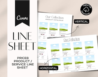 Editable Line Sheet Template: Wholesale Catalog Price List (Canva, US Letter/A4) (Digital Download)