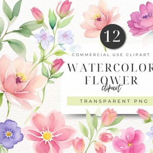 Clipart de flores em aquarela, diário de lixo, uso comercial, flores delicadas, adesivo digital, flor de casamento, flores rosa, decoração de festa