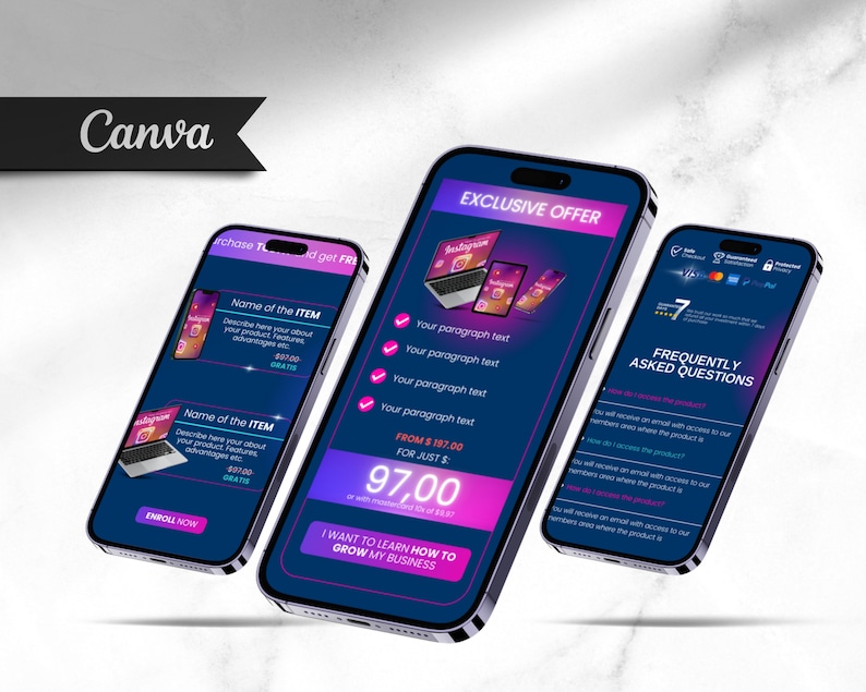 Puede incluir: La pantalla de un tel&eacute;fono m&oacute;vil que muestra un anuncio de marketing para un curso de negocios en l&iacute;nea. El anuncio presenta una computadora port&aacute;til, un esquema de color rosa y morado, y el texto "OFERTA EXCLUSIVA" y "QUIERO APRENDER A HACER CRECER MI NEGOCIO".