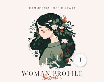 Woman Profile Clipart, Junk Journal, Commercial Use, Illustration, Digital Sticker, baby deco,High Quality, woman Png, sublimation Gift,