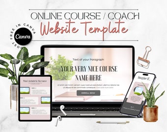 PLANTILLA DE SITIO WEB PARA CURSO, plantilla editable de Canva, página de destino, sitio web para cursos en línea, plantilla para crear cursos, plantilla para sitio web de coach