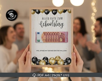 Geburtstags Geldgeschenk Imprimível • Lustiges Erste-Million Geschenk • Feliz Aniversário Geldgeschenk • PDF zum Ausdrucken • Sofort Download