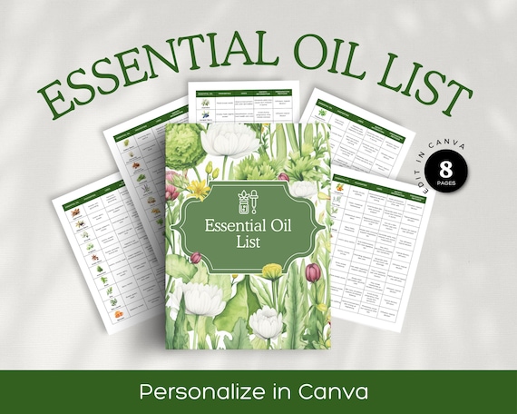 Essential Oil List Printable: Aromatherapy Business Material (Canva Template)