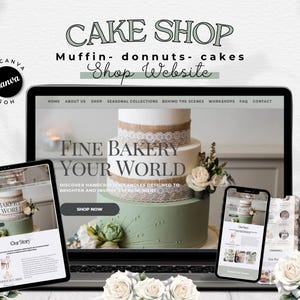 Cake shop Website template, Canva website template, cake business , Bakery shop website, bakery website, Canva templates , cookie shop