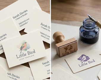 Aquarell Vogel Logo Design: Bearbeitbare DIY Branding Vorlage (Canva)