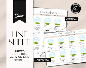Editable Line Sheet Template: Wholesale Catalog, Pricing Guide (Canva, US Letter/A4) (Digital Download)