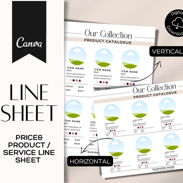 Editable Line Sheet Templates, Wholesale Catalog, Pricing & Services Guide, Product Sales, Price List Template, Canva Linesheet Catalogue