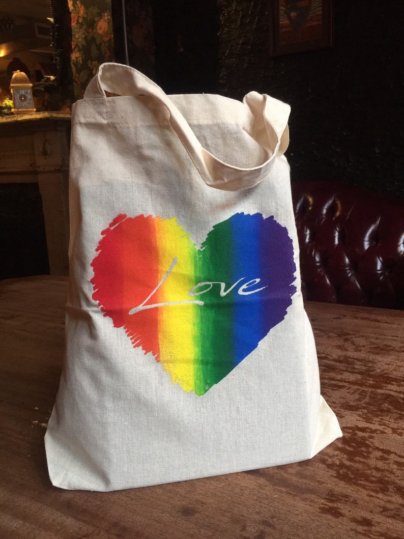 LOVE Rainbow Heart Tote Bag