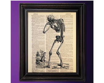 Vesalius Human Skeleton Anatomy, Medical Art, Dictionary Print, Printed on Vintage Dictionary Paper, Recycled, Upcycled, Spooky Decor